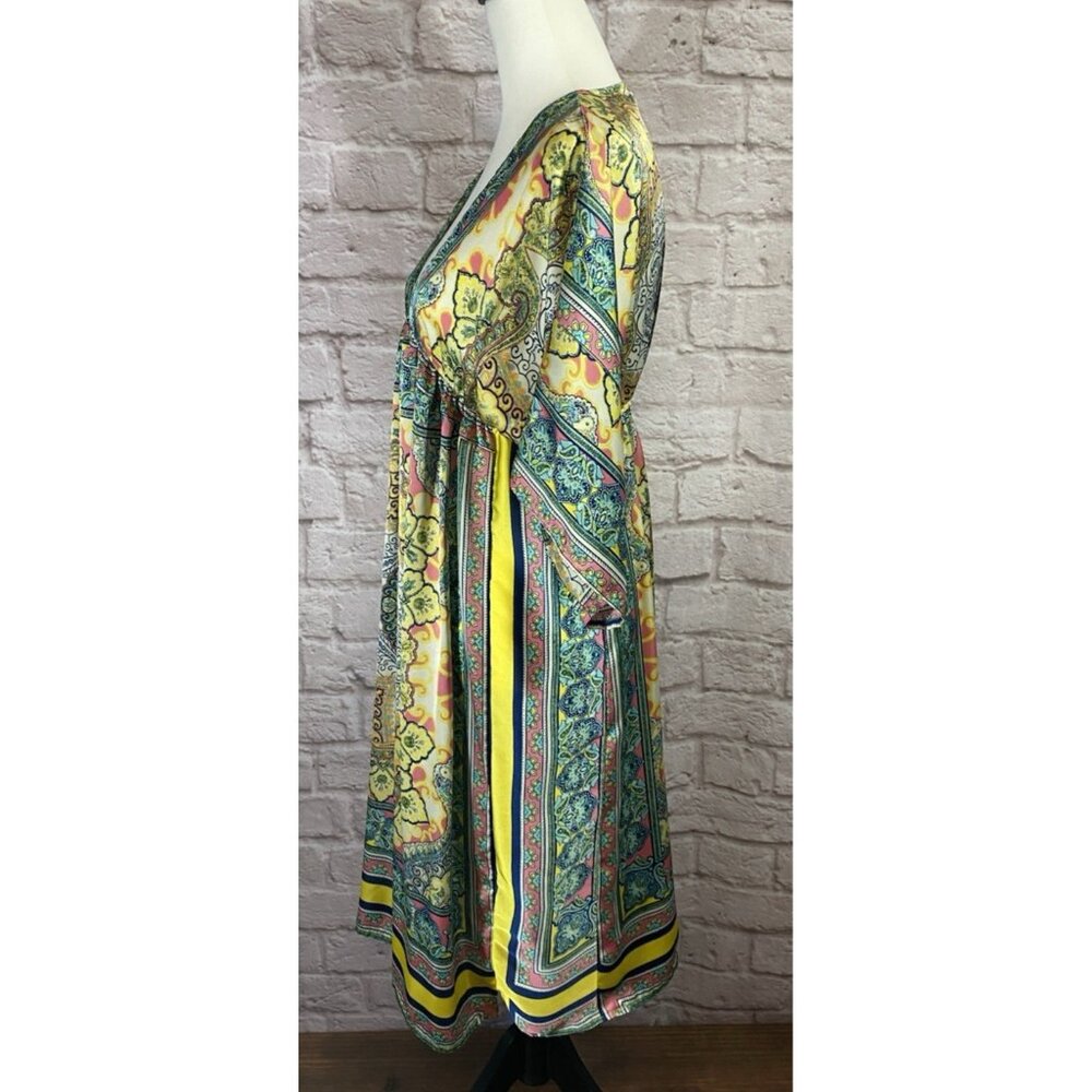 Sundance Bella Verona Dress Small Printed Kimono Sleeve Midi Caftan Satin 040 - Picture 6 of 9